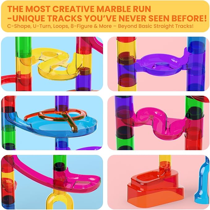 MaxTronic Marble Run, 150 Pcs Marble Maze Race Building Blocks Toy Game & STEM Learning Toys Christmas Birthday Gift for Kids Aged 3-12