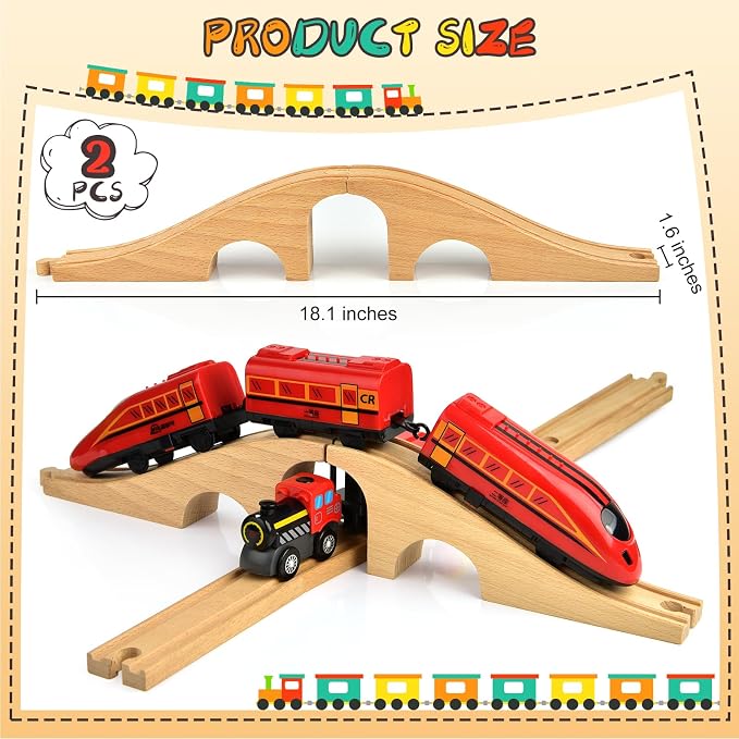 Mototo 2 Pack Wooden Train Track Bridge Wooden Train Accessories Wood Track Bridge Collection Wood Railroad Pieces Expansion Set Addition to Most Railway for Operation Christmas Shoebox Birthday Gift
