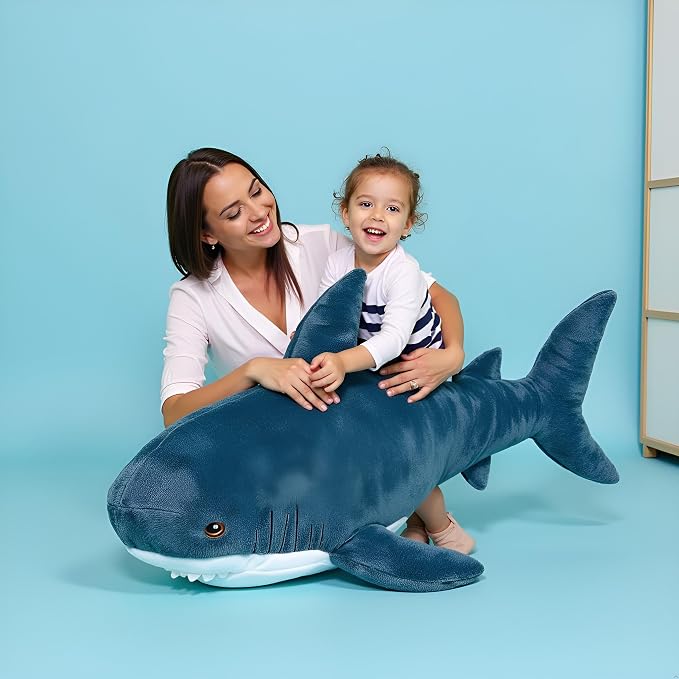 Ryttir 47.2 Inch XXL Giant Shark Stuffed Animals,Chubbier Shark Pillow Soft Shark Plush Shark Body Pillow Stuffed Shark Décor, Perfect Chrismas Stress Relief Gift for Kids Women