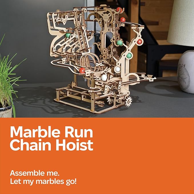 UGEARS Marble Run Chain Hoist, Model Kit, 3D Puzzle, Models for Adults to Build Mechanical Engineering Kit Brain Teaser, Hobby Set
