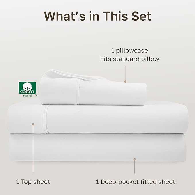 California Design Den Soft 100% Cotton Twin XL Bed Sheets Set, 400 Thread Count Good Housekeeping Award Winner, Silky Sateen Weave, Long Staple Cotton Twin XL Bed Sheet Set - Antique White