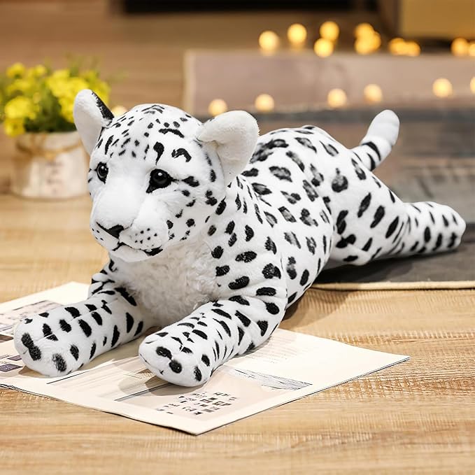 Snow Leopard Plush White 19" Large Snow Leopard Stuffed Animal Pillow Cute Soft Plush Toys Realistic Deocr Birthday Graduation Gifts for Kids Boys Girls