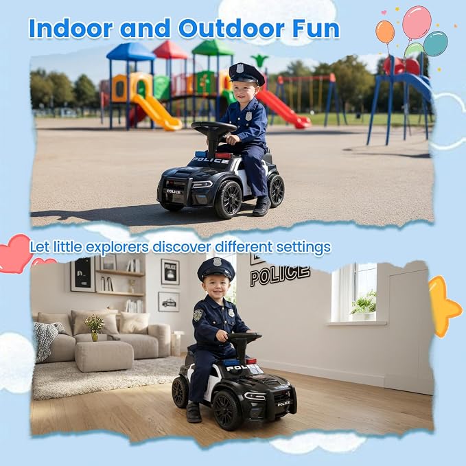 Costzon Police Car Ride On, Toddler Foot-to-Floor Sliding Car with Siren Sounds, Music & Flashing Lights, Under-Seat Storage, Kids Ride On Toys for Boys Girls 18+ Months