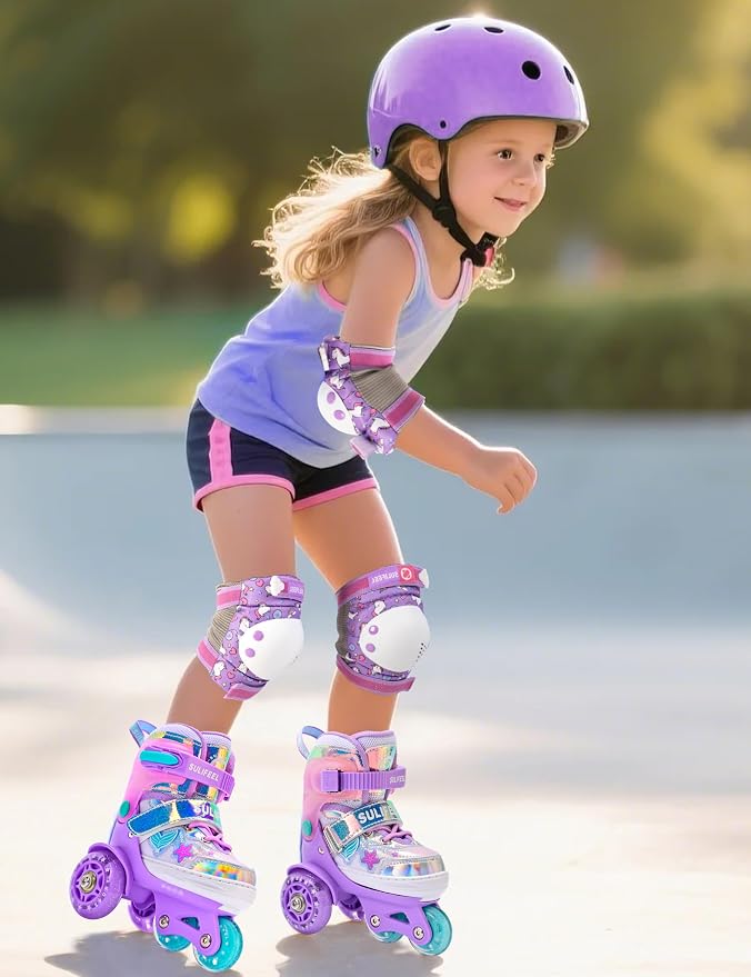 SULIFEEL Adjustable Roller Skates for Girls Boys Kids,Fun Illuminating Light Up Flash Wheels Three-Point Type Balance Suitable for Beginners Indoor Roller Skating