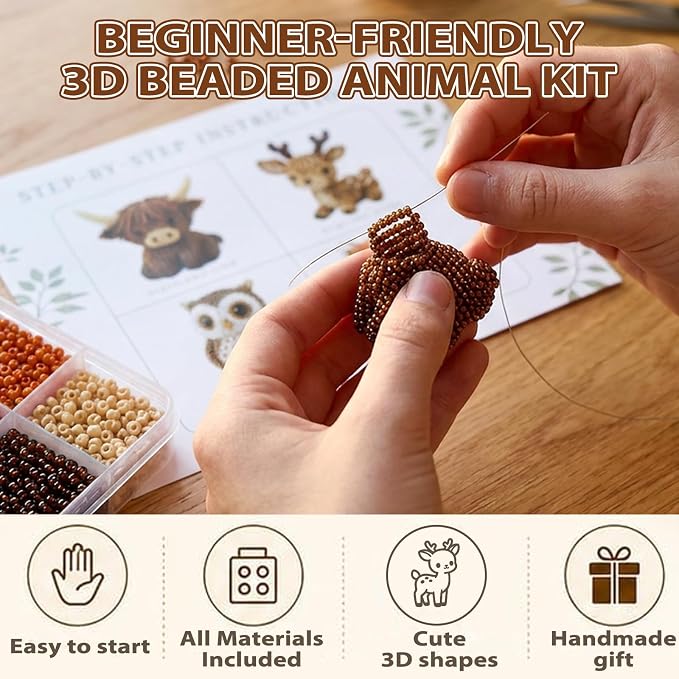 Pwewob 3D Beaded Animal Kit, Tiny Beaded Animal Kits 3D for Adults, Bead Animal Making Kit for Beginners & Craft Enthusiasts, Creative DIY Decoration Gifts for DIY Desk Decor & Creative Gift