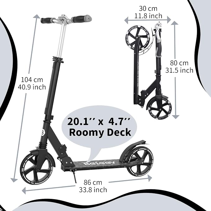 BELEEV V8 Scooters for Kids Ages 6+ with Light-Up Deck, 2 Wheel Folding Scooter for Kids, 4 Adjustable Height, Lightweight Sport Commuter Scooter, Sturdy Frame