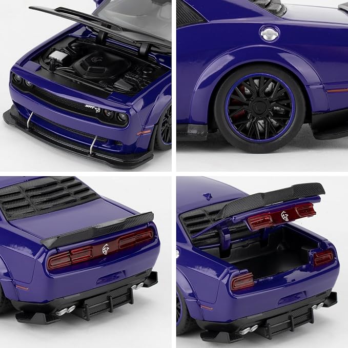 WAKAKAC Toy Cars 1:32 Compatible for Dodge Challenger SRT Hellcat Model Cars, Pull Back Die-cast Vehicles, Collectible Cars with Sounds＆Lights for Kids Boys Girls and Adults, Gift Purple