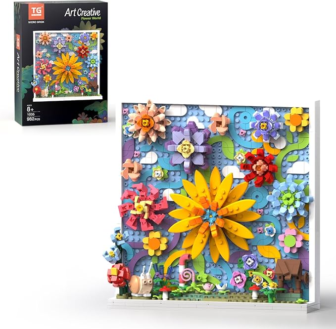 TG BLOCKS Micro Brick Flower World Building Set, 3D Floral Wall Art Home Office Decoration or Table Display, Creative Building Craft Set, Ideas Gift Building Toy for Adults,Teens Ages 8+ Kids