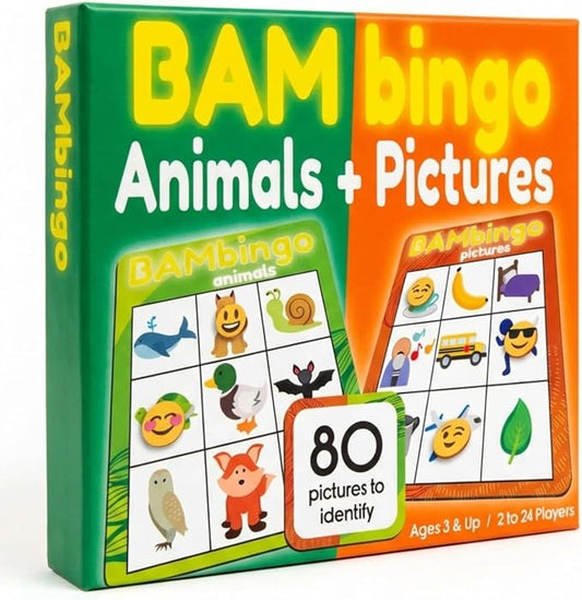 THE BAMBINO TREE Animal and Picture Bingo Game for Kids - Flash Cards Matching Learning Board Game for Ages 3-6 Preschool, Kindergarten & Family Fun