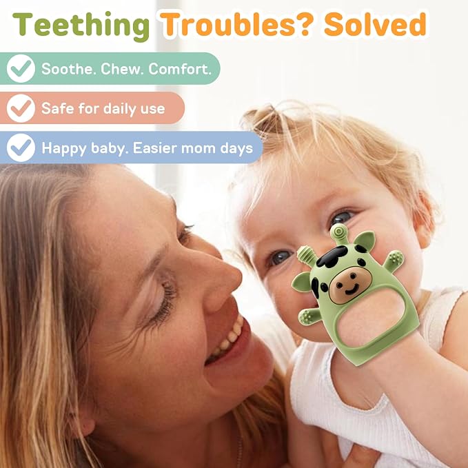 2 Pack Baby Teething Toys 3-6 6-12 Months, Adjustable Anti Dropping Wrist Teething Mittens, Food Grade Silicone Baby Chew Toys for Sucking Needs Teether for Newborns Infants Teething Relief