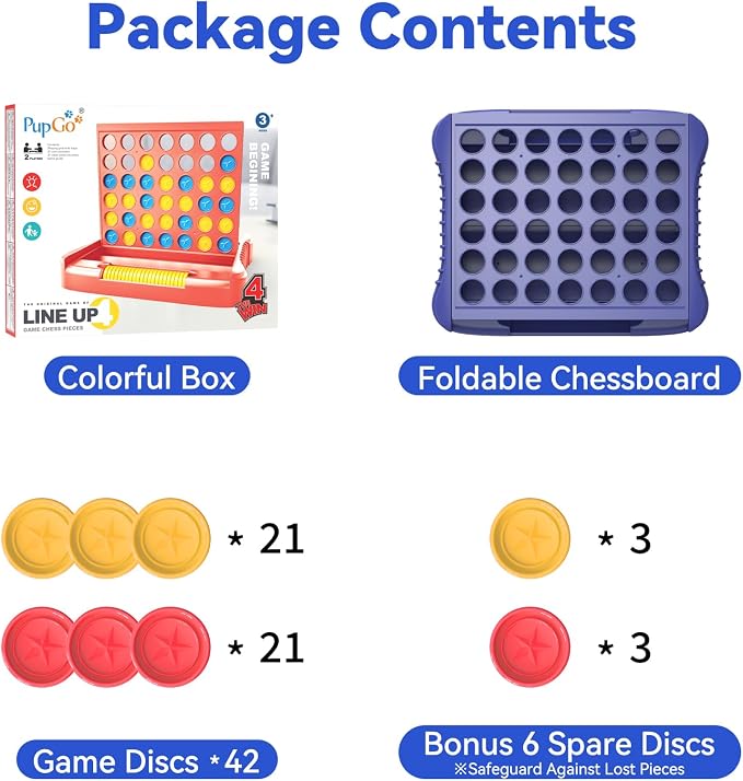 Pup Go 4 in a Row Game, Strategy Board Games for Kids 3-12, Connect & Win Four in a Line, Foldable Holiday Travel Essential, 2 Players for Family and Kids, Best Gifts for Boys and Girls (Blue)