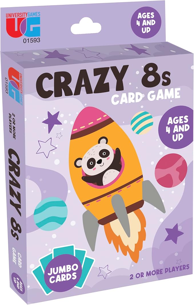 University Games Crazy 8s Card Game - Jumbo Size, Colorful Animal Cards for Kids Ages 4 and Up, Fun Family and Educational Game