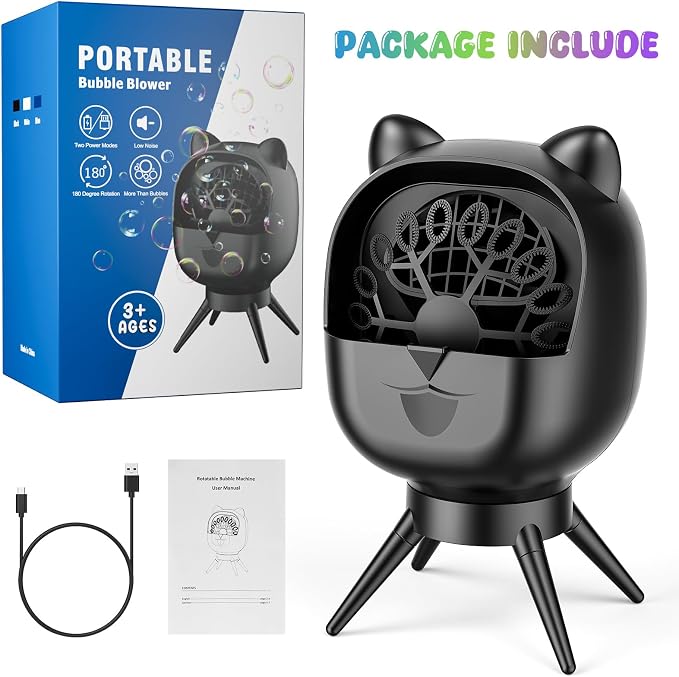 Portable Bubble Machine for Kids with 1800mAh Rechargeable Battery, 400ml Large Tank, Dual Speed Control & USB-C Charging, Indoor Outdoor Bubble Blower Party Toy