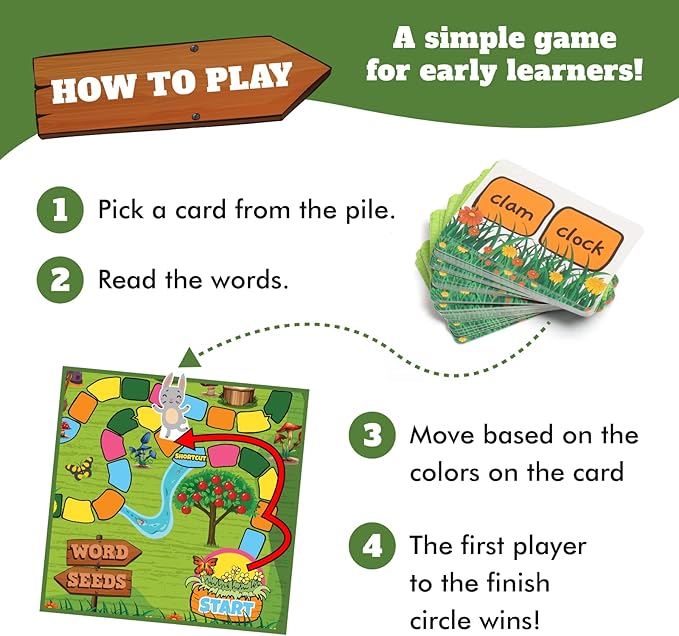 Word Seeds Phonics Game – Fun Reading & Board Games for Kids Ages 4-8, Learn to Read, CVC & Kindergarten Games