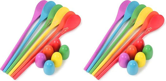 LovesTown 12 PCS Egg Spoon Race Game Sets, Wooden Balance Relay Games for Kids Carnival Birthday Party Outdoor Games (Pack of 2)