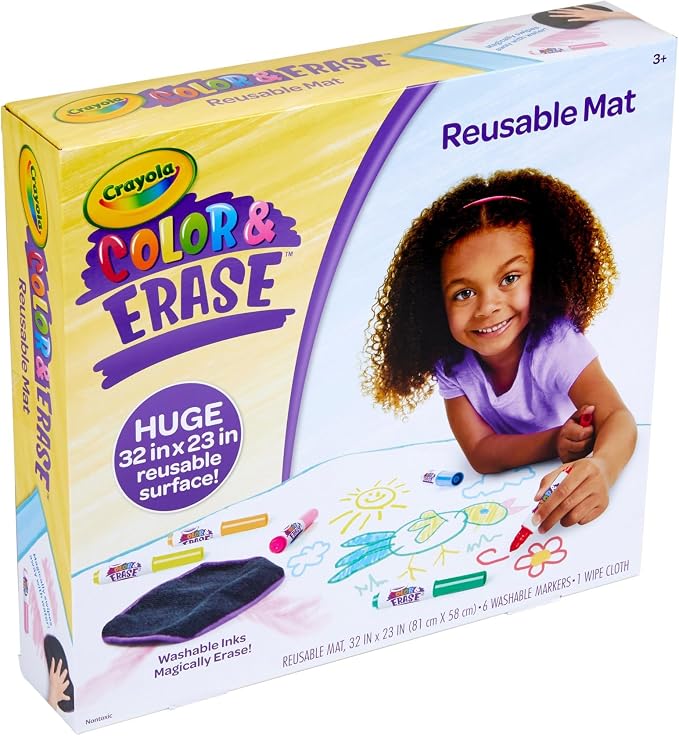 Crayola Color and Erase Mat, Giant Reusable Coloring Pad, Washable Markers, Travel Activity for Kids, Gift for Kids, Ages 3+