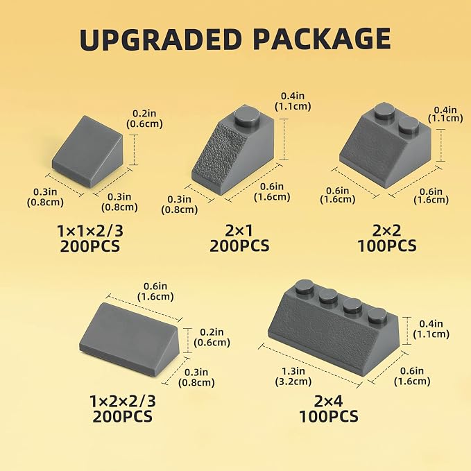 800 Pieces Building Bricks, 5 Sizes Building Pieces, Classic Slope Block Bulks - Compatible with All Major Brands, Dark Grey