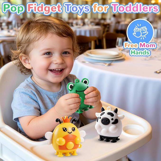 ChildFun 6 PCS Animal Suction Popper Sensory Toys, Toddler Travel Toys for Airplane Car Activities, Silicone Fidgets Toys for 12 Months+ Babies, Toys for 1 2 3 Year Old Girls Boys Birthday Gifts