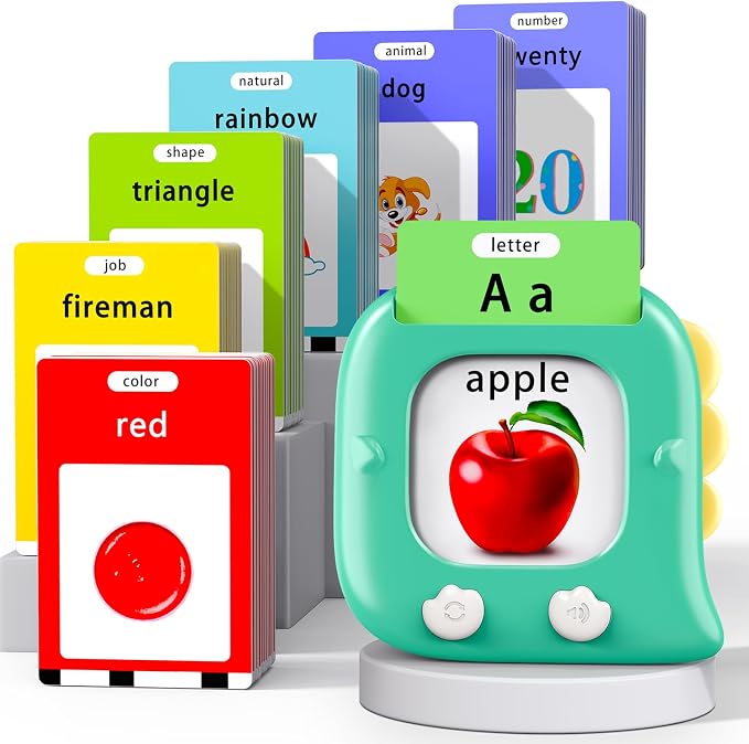 Kidzdo 254 Words Talking Flash Cards for 2 3 4 5 6 Years Old Boys and Girls, Birthday Gifts for Toddlers, Pocket Speech Learning Toys Helps Language Delay Kids, Green