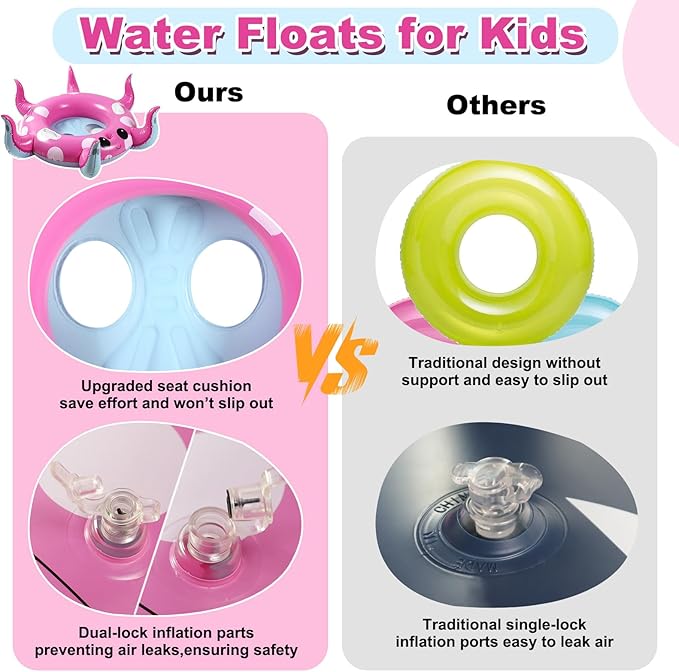 2 Pack Octopus Kids Pool Floats with Water Gun & Ring Toss Game, Summer Swimming Inflatable Pool Toys for Kids Ages 3-8, Outdoor Beach Water Play Gifts for Toddlers (Blue & Pink)