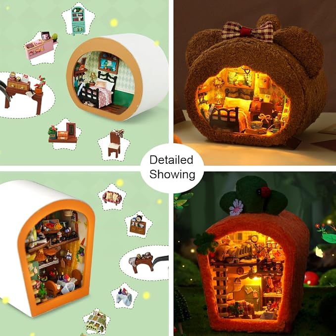 Miniature Dollhouse Kit DIY Wooden Dolls House,Tiny House kit with Furniture, Great Handmade Crafts Gift for Birthday Valentine's Day (TH2PCS)