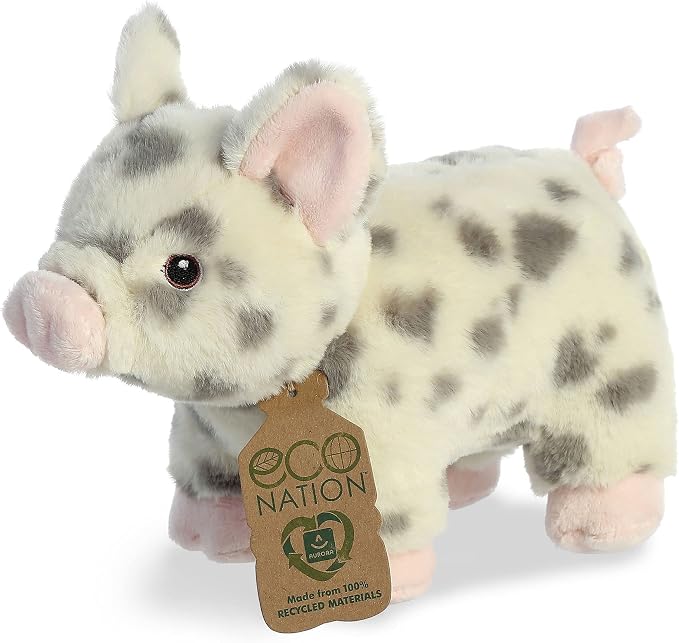 Aurora® Responsibly Made Eco Nation™ Spotted Pig Stuffed Animal - Ideal for Playtime Adventures - Perfect for Birthdays or Just Because - White 10 Inches