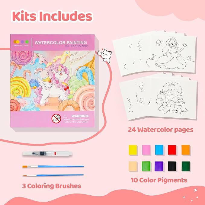 Paint with Water Coloring Books for Toddlers Craft, Mess Free Watercolor Painting Set for Kids Ages 3 4 5 6 7 8, DIY Painting Arts Crafts Drawing Activities Book Toy Present for Girls & Boys - Unicorn