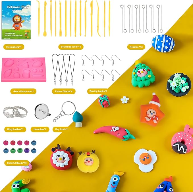 CiaraQ 70-Color Polymer Clay Oven Bake Modeling Kit for Kids & Artists | Non-sticky & non-toxic. 3.69 lb. With sculpting tools. Classroom & Home Use. Fun gift for Kids & artists. Ages 4+.