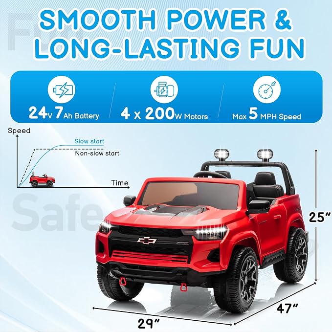 Winado 24V Licensed Colorado Electric Car for Kids, Ride on Toys for Toddlers with Remote Control, 2 Seater Electric Car Ride On Vehicle w/Bluetooth, Soft Start, LED Lights - Red