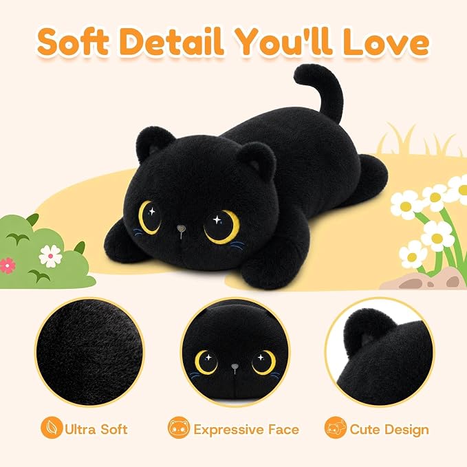 Black Cat Weighted Stuffed Animal, Soft Plush Toy Gift(17.3 Inch, 1.7 Lbs)