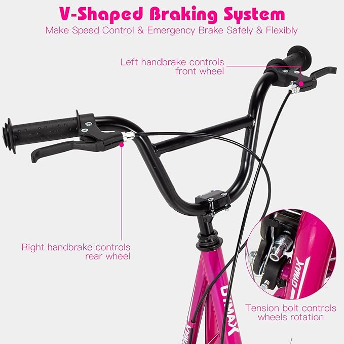 GYMAX Scooter, Kids & Adults Off-Road Scooter with 12" Inflatable Wheels, Adjustable Height Handlebar, V-Type Handbrakes & Axle Pegs for All Terrain, 8+