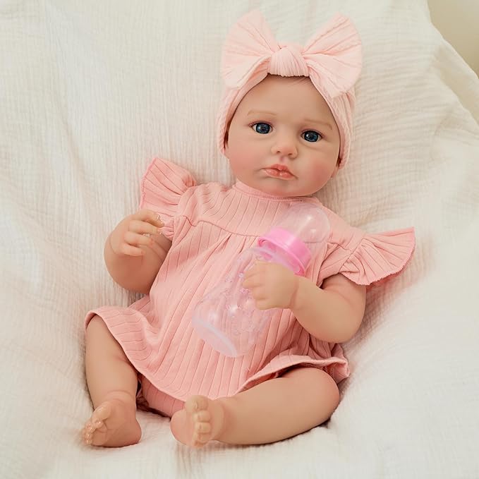 FOCKOF Realistic Reborn Baby Dolls-18 Inch Realistic Baby Doll Girls Soft Vinyl Body Reborn Baby with Gift Box for Kids Age 3+ Pink