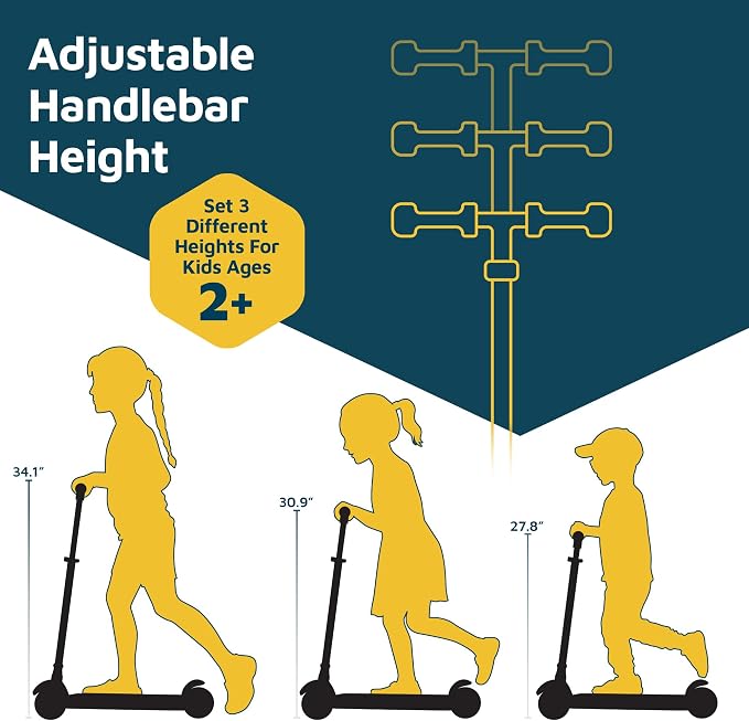 Lifemaster Mini 3-Wheel Kids Scooter with Multi-Color Wheel Lights – 4-Height Adjustable Handlebar, Wide Anti-Slip Deck, Child Safety Certified, Boys & Girls Ages 2+ Supports Up to 110 lbs