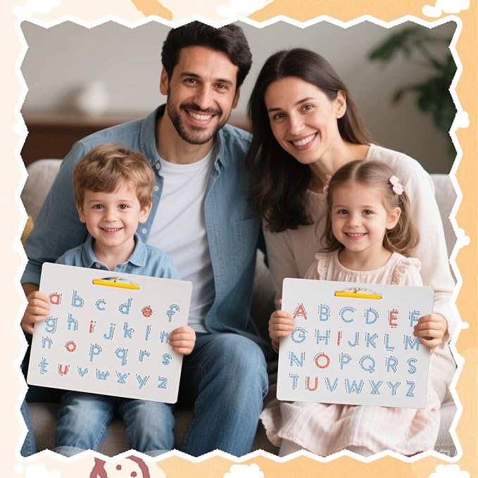 LovesTown Double Sided Magnetic Alphabet Tracing Board ABC Letter Learning Toy with Magnets Educational Writing Practice for Preschool Toddlers (Pack of 2)