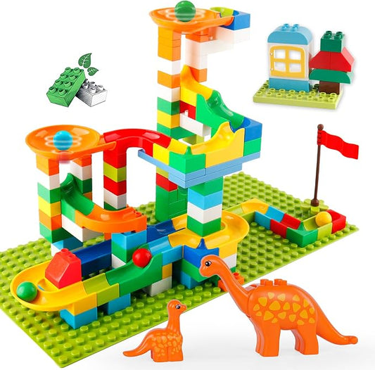 Klobroz Marble Run Building Blocks, 145 PCS Classic Big Blocks STEM Toy Bricks Set Kids Race Track Compatible with All Major Brands Bulk Bricks Set for Boys Girls Toddler Age 3,4,5,6,7,8+
