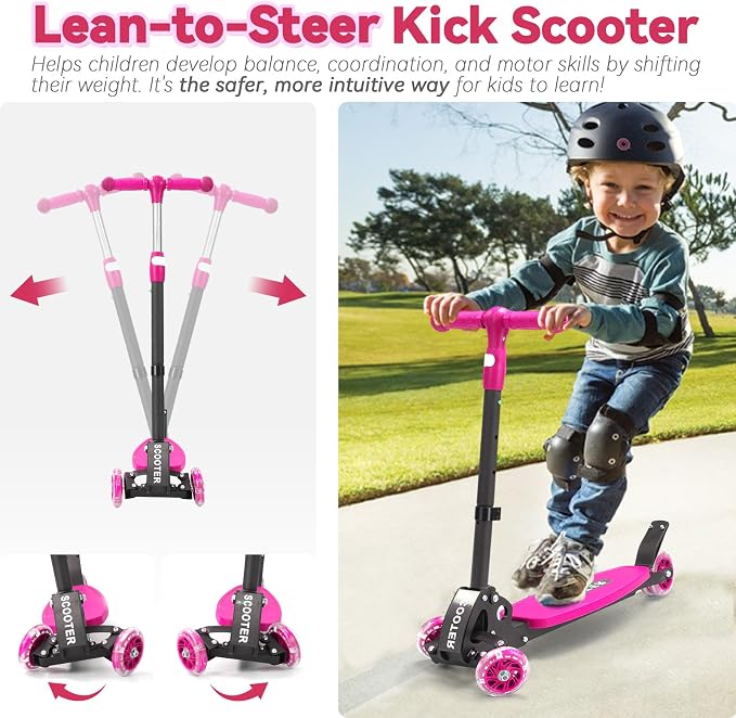 Scooter for Kids 3-12, Kid Scooters with Extra-Wide Deck, 165 lbs Capacity, 3 Wheel Kick Scooter with Lean to Steer, Height Adjustable Handlebar, Light Up Wheels for Stable Smooth Riding, Child Gift