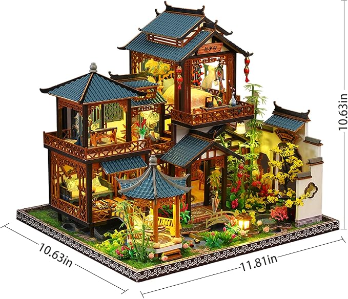 DIY Miniature House Kit - Miniature Wooden Dollhouse Kit - Mini House Building Kit for Adults - Vintage Courtyard Tiny Model House Kit with LED, Miniature Kit, Creative DIY Adult Crafts Gift