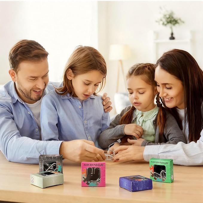 Gemscream 24 Pcs Valentine's Day Metal Puzzles Gifts Box with Cards for Teen Bulk 3D Wire Puzzle Metal Brain Teaser Puzzles Valentine Party Favors for School Classroom Exchange Prize Mind Challenge