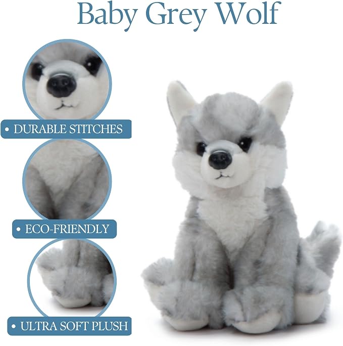 The Petting Zoo Wolf Stuffed Animal Plushie, Gifts for Kids, Wild Onez Babiez Wildlife Animals, Grey Wolf Plush Toy 6 inches
