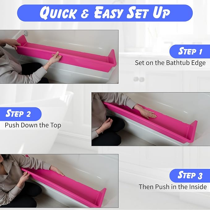 Tub Topper® Bathtub Splash Guard & Bath Shelf for Kids – Toddler Bath Tray, Bath Toys Storage & Ledge Organizer – Splash Guard for Bathtub with Suction Cups – Kids Bathroom Accessories (Pink)