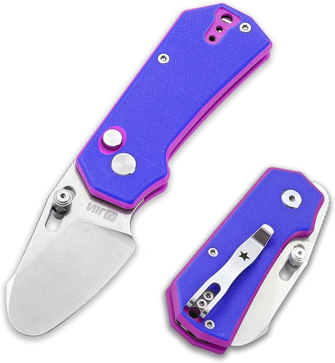 JIN Rhino Jr. Kids Pocket Knife, Fidget Toy Knife, DIY Kit, 1.97” Unsharpened Steel Blade, Safety Rounded Tip, Kids-friendly Button Lock Folding EDC, Blue Multi G10 Handle