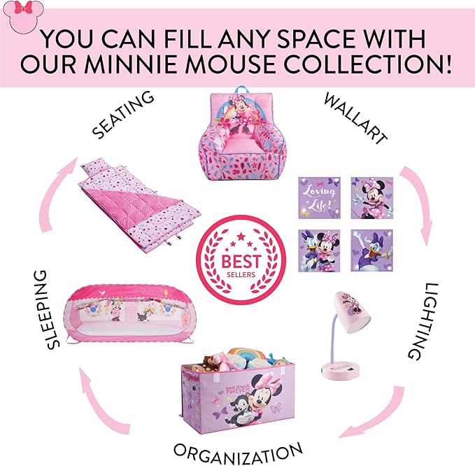 Idea Nuova Disney Minnie Mouse Hillside by pod Plush Kids Bean Bag Chair, 24" Hx24 Hx17 H, Large