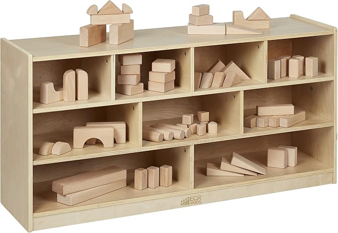 ECR4Kids Mobile Building Block Storage Cabinet, Large, Classroom Furniture, Natural