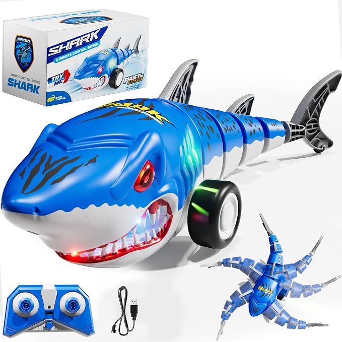 Remote Control Shark Car Toys, RC Shark Truck Car Toys with LED Lights, Remote Control Shark Truck All Terrain RC Car for Indoor Outdoor, Perfect Shark Toys Gifts For Kids Boys Girls Ages 3 4 5 6 7 8