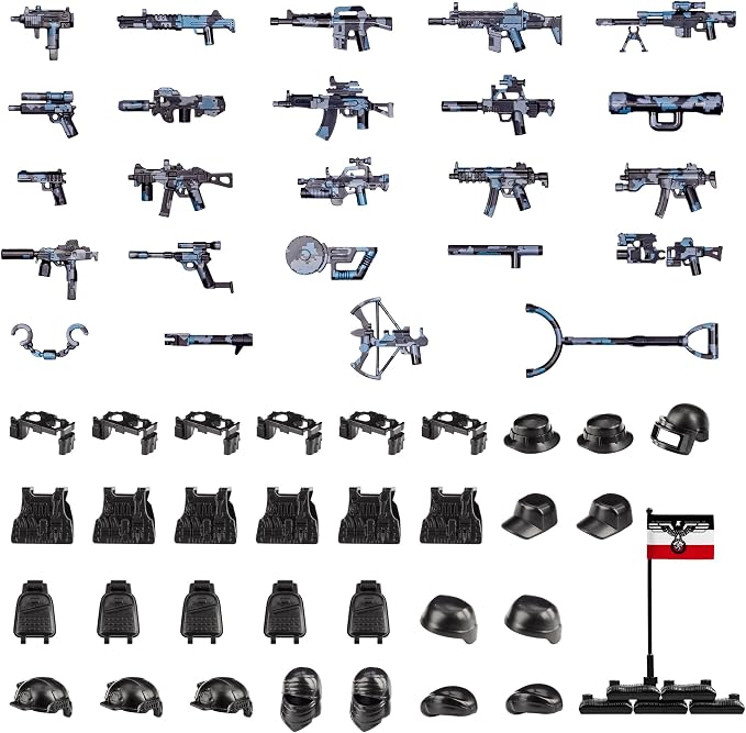 56 Pcs Toy Soldiers Figures, German Camouflage Weapons, Army Battle Toy Set, Weapons Pack Military Accessories Kits, Toys Building Blocks Compatible with Major Brand, 3 Years Old and up