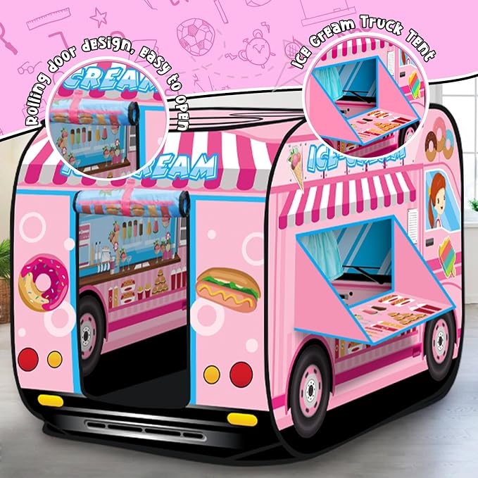 Pop up Play Tent for Kids Aged 3-5 Years Old Boys and Girls : Ice Cream Playhouse Toy Play Tents for Toddlers 3-5 Kids Tent Indoor Outdoor Playhouse Toys for 3 + Year Old, Ice Cream