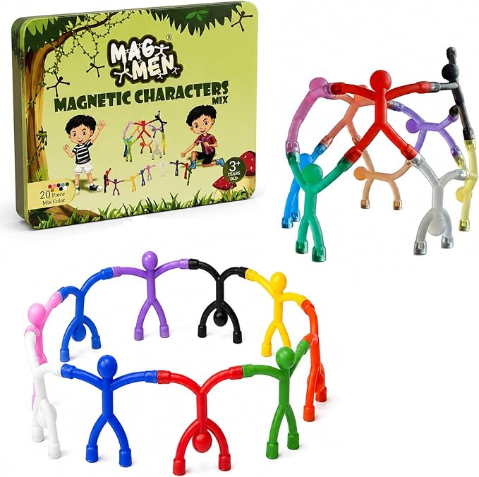 MAGMEN Airplane & Road Trip Toy 20-Pack - Quiet Travel Activities for Kids - Sensory Magnetic Fidget Toys for Car, Airplane, & Restaurants - STEM Building Figures - Best Value Family Set