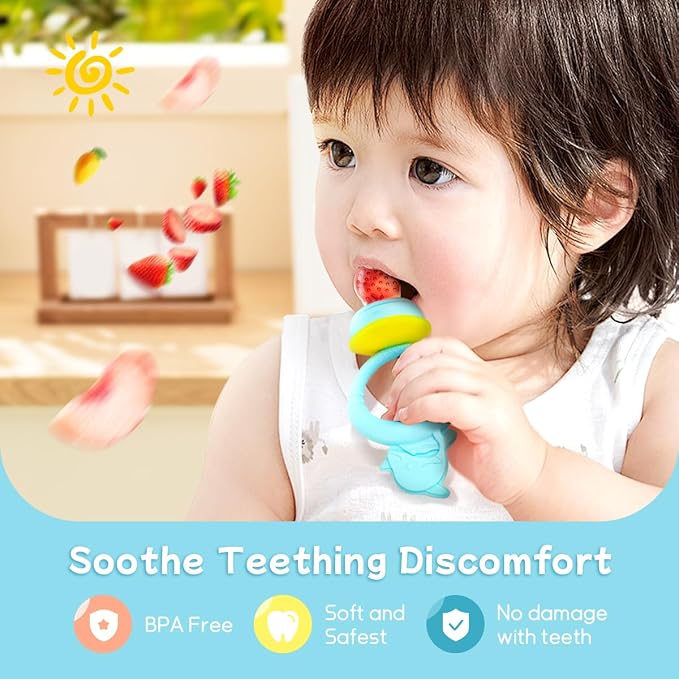 Baby Solids/Frozen Fruit Feeder Pacifier, Infant Teether Toy 4M+, BPA-Free Silicone Pouch & Nipple, Safely Introduce Solids, Teething Relief, 2-Pack