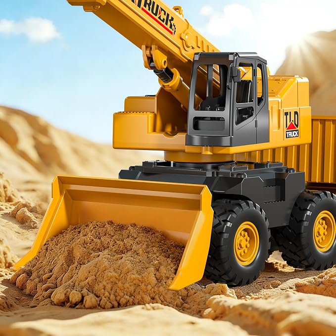 KukuFun 3-in-1 Truck Toys for Boys 3-5 Year Old, Construction Sandbox Toy with Dump Crane Bulldozer，Indoor/Outdoor Sand Toys for Kids Toddlers Girls Age 3-8，Birthday Gifts