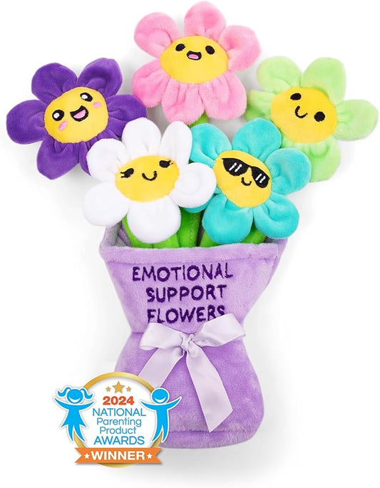 Emotional Support Flowers by Relatable, Cuddly Stuffed Animals and Toys, Squishy Toys and Plushies, Great Gift Ideas for Loved Ones of All Ages, Includes 5 Plushies with Carrying Basket